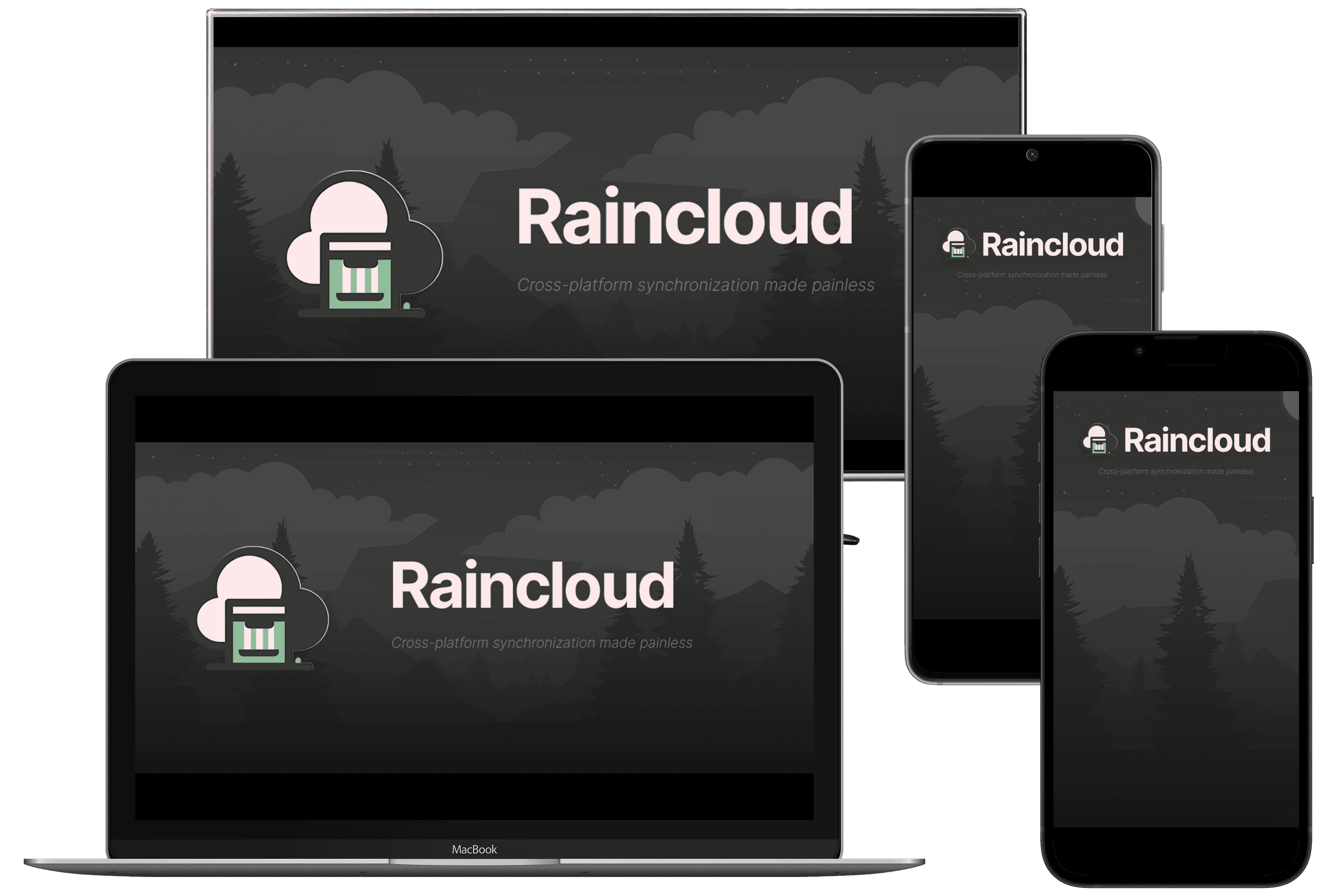 Raincloud app mockups for desktop, mobiles and tablets